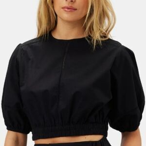 NEW $120 AMOUR VERT Organic Cotton Poplin Black Short Sleeve cutout Top L LARGE